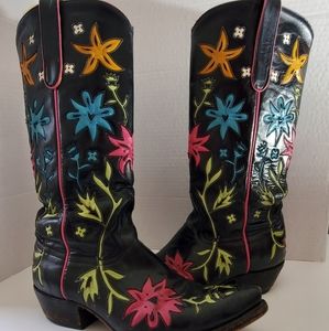 Rare Liberty Boot Co cowboy Buckaroo inlay Black green floral handmade tooled
